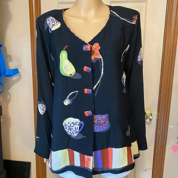 Vintage Dorothy Schoelen Platinum Buttons blouse/jacket women size S - Picture 1 of 6